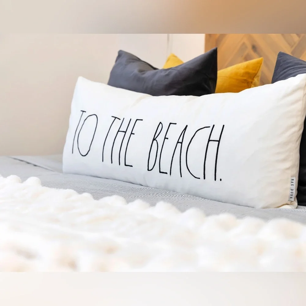 Rae Dunn 2PC Throw Pillow Case & Feather Insert To The Beach Nautical Accent